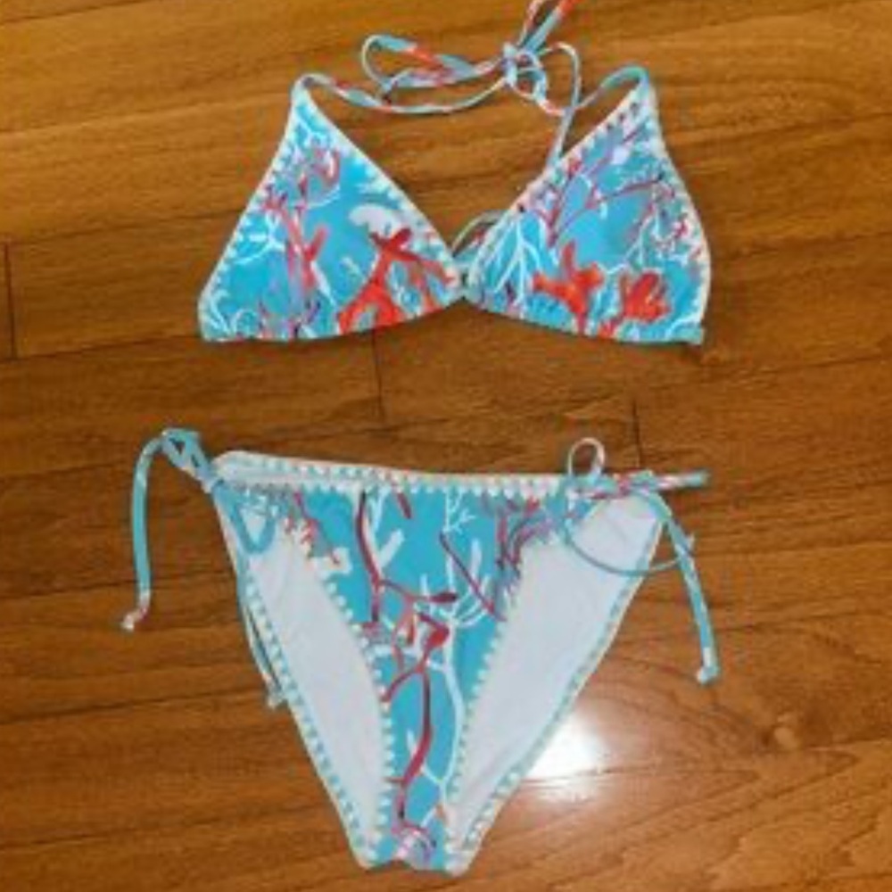 New Milly Coral Print Bikini in Blue and Red size S, M
